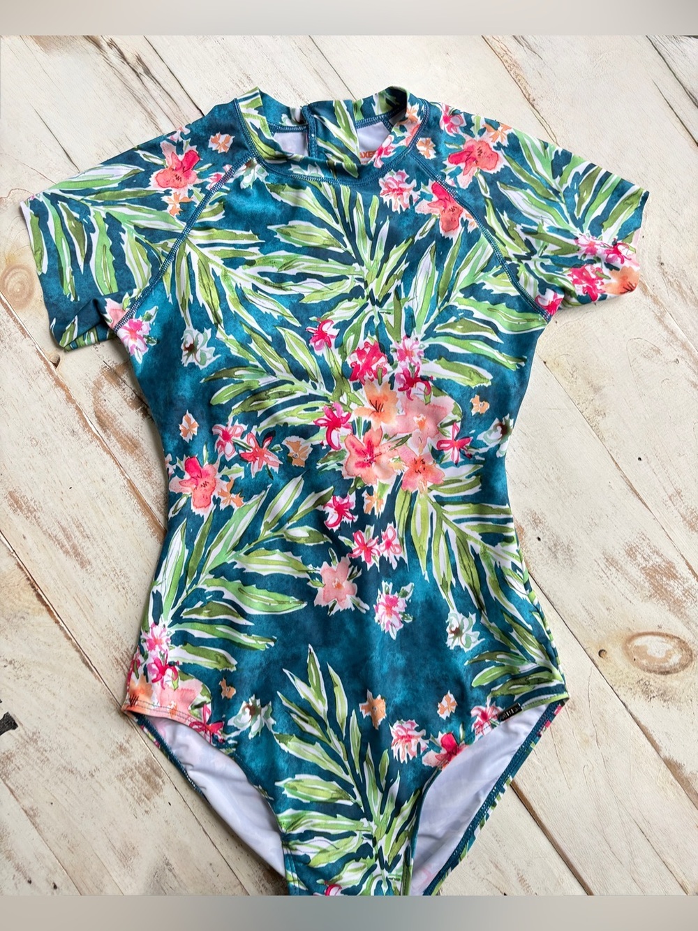 AXESEA swimsuit tropical surf athletic bathing suit rash guard SPF sporty sz 4